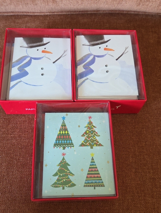 Papyrus Other - 3 Sets Papyrus Holiday Note Cards Envelopes Total Ct 60 Snowman Xmas Trees NIP